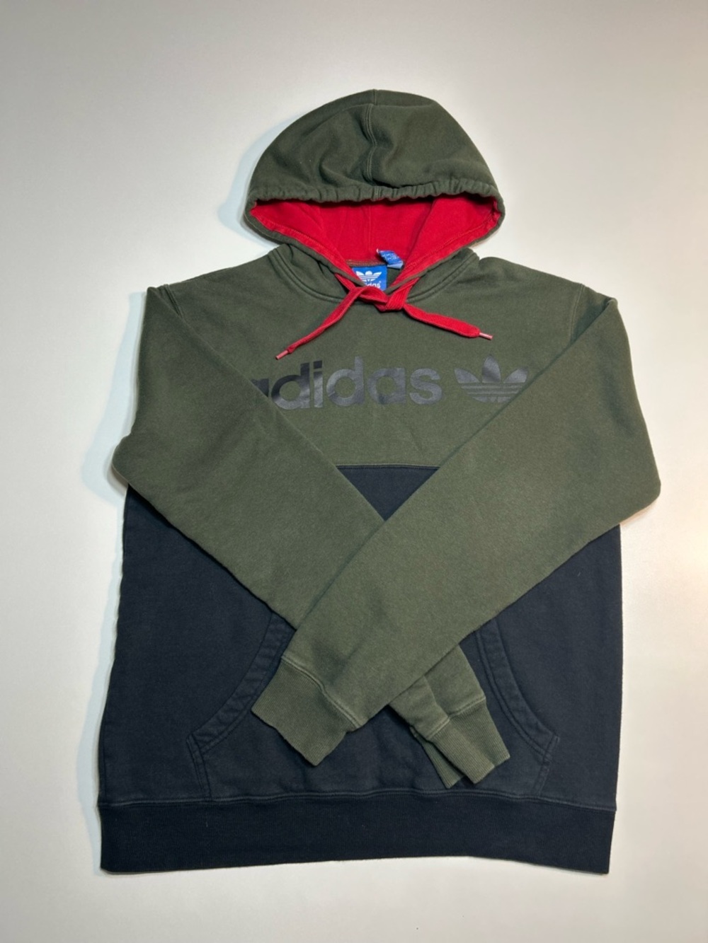 adidas Originals Colorblock Hoodie Olive Black Red Trefoil Logo